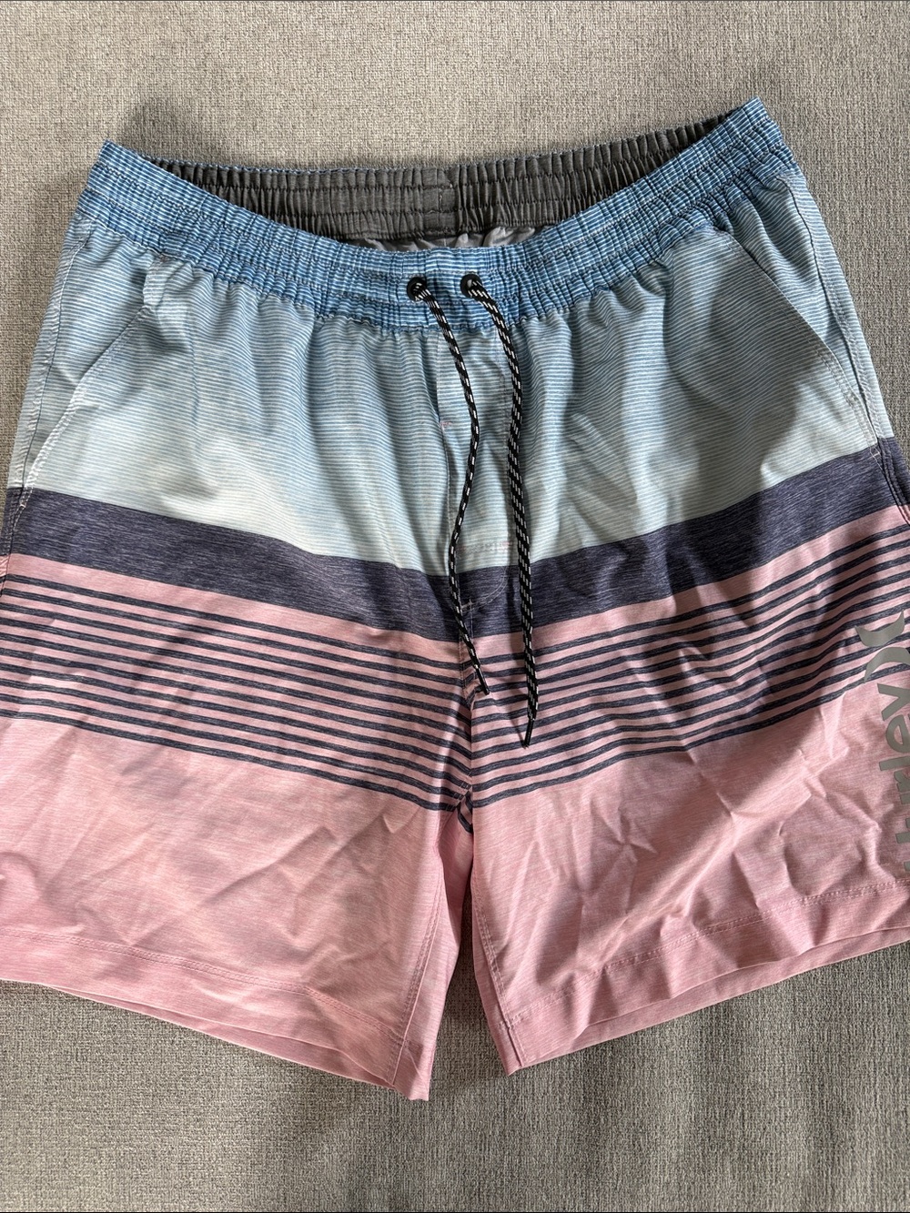 Hurley Blue and Pink Striped Swim Trunks